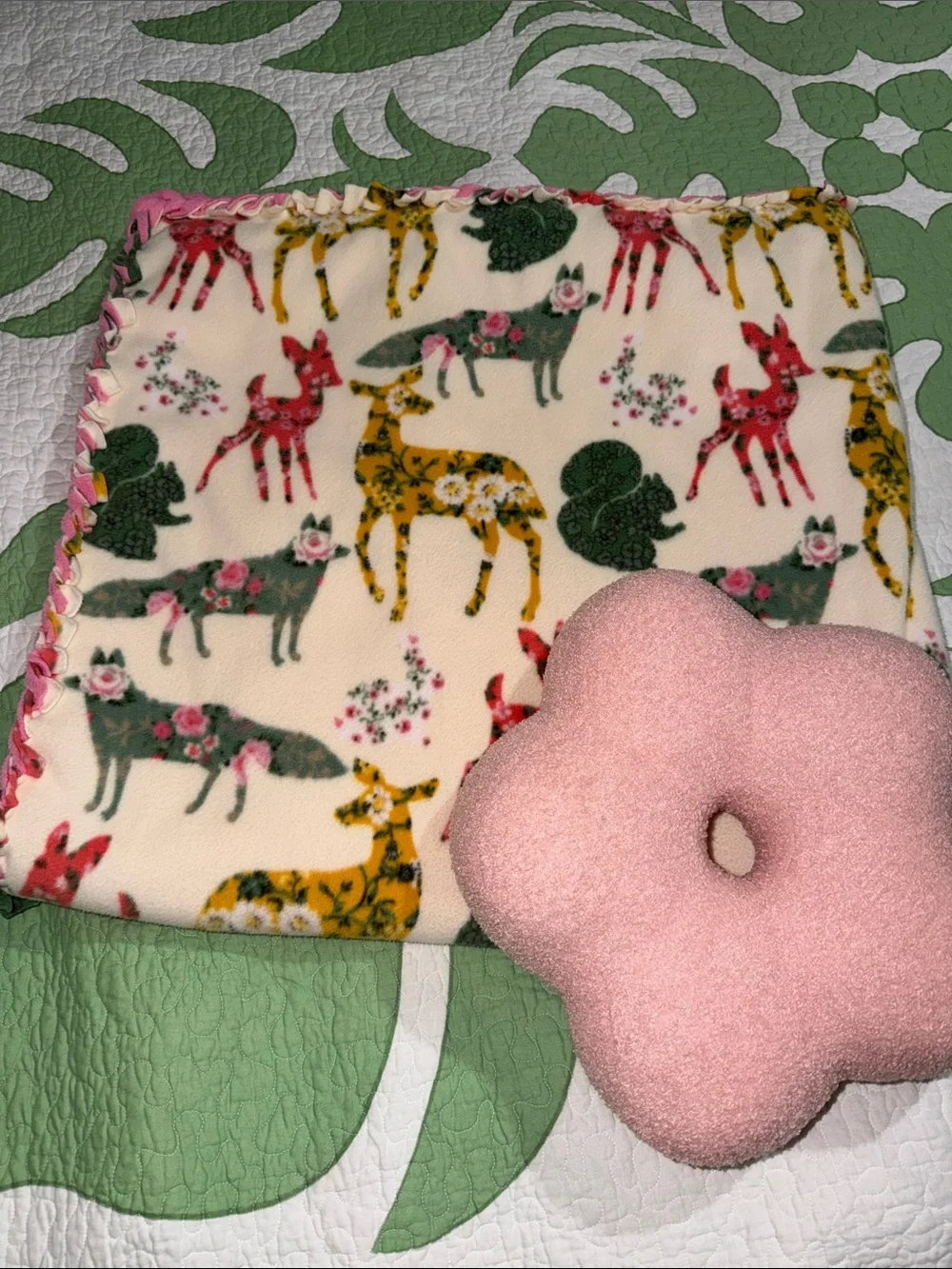 “Little Deer” Tourmaline infused Blanket Deer,fox & Floral patterns Fleece 53x53